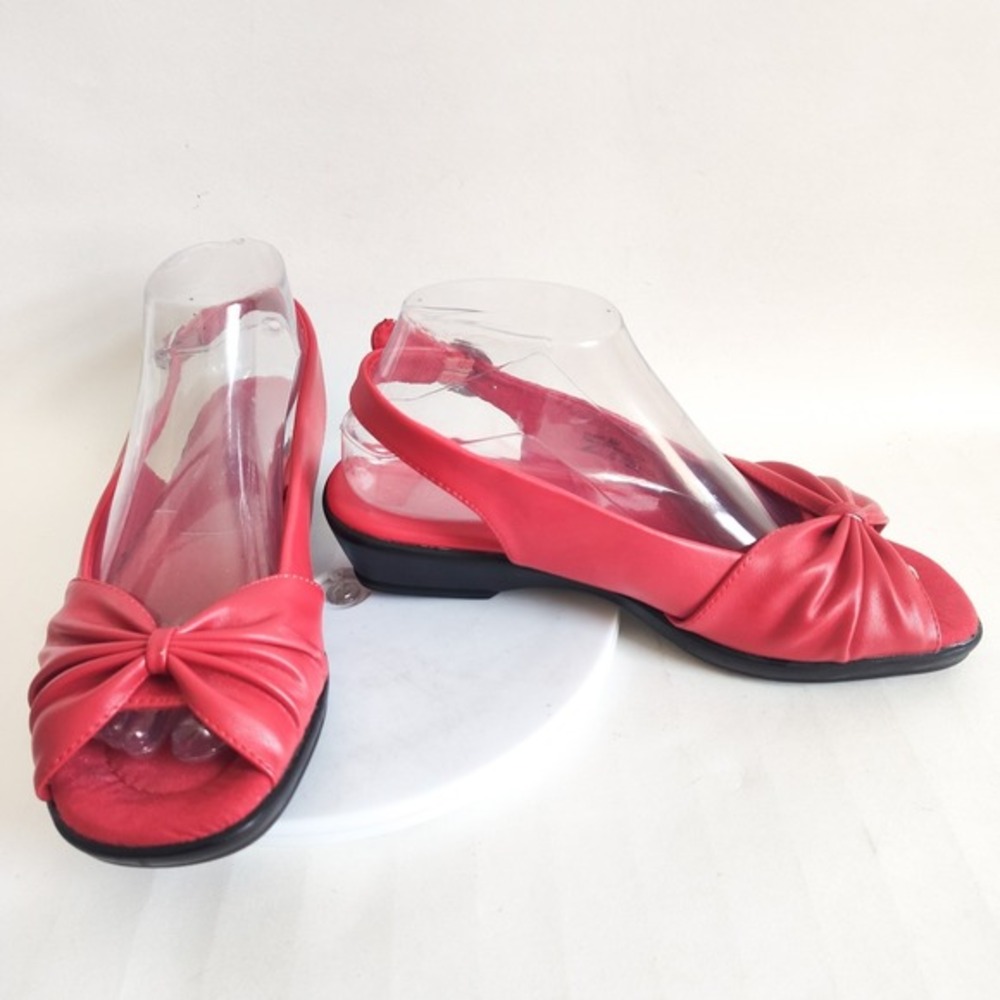 Sandals Flats Size 8 Vintage 90s Y2K Slingback Red Low Wedge Vegan Open Toe‎ Bow